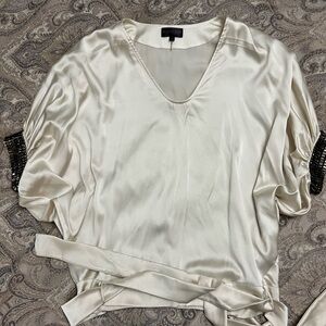 Hale Bob M Silk & beaded off white holidays blouse. Worn 1 time, Good condition